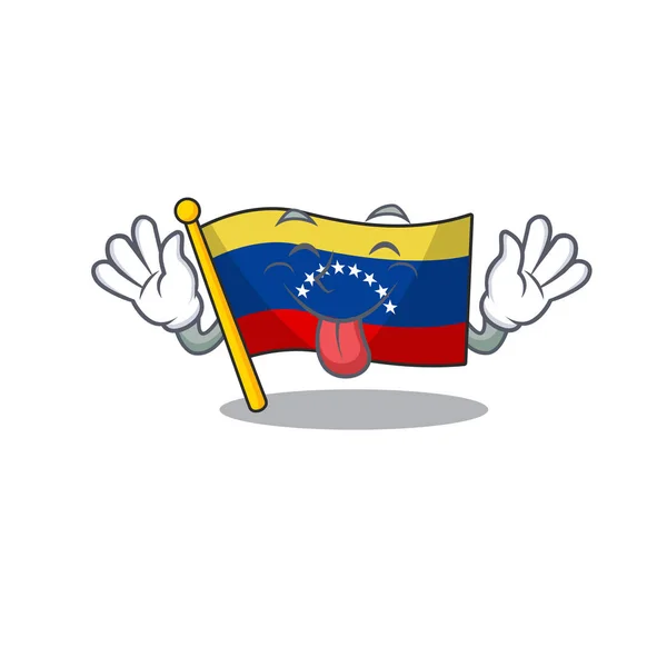 Lengua hacia fuera bandera venezolana izada en el poste de la mascota — Vector de stock