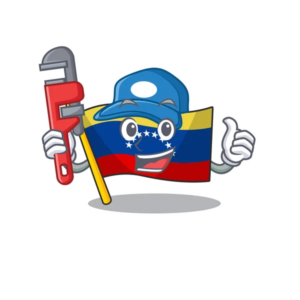 Canalizador bandeira venezuelana içada no mastro da mascote — Vetor de Stock