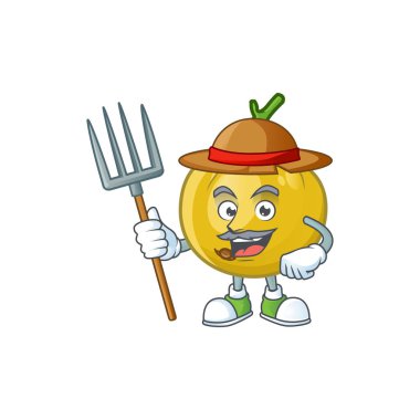 Karikatür maskotu için Çiftçi araza meyve tasarım karakteri