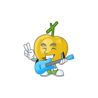 Karakter maskotu ile gitar olgun araza karikatür ile