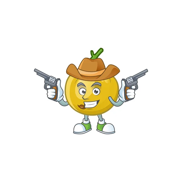 Carácter de diseño de fruta de araza vaquero para mascota de dibujos animados — Vector de stock