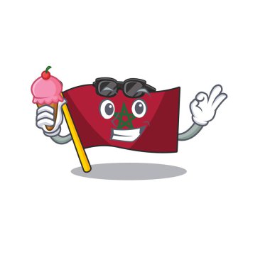 Dondurma bayrağı ile fas karikatür maskot şeklinde