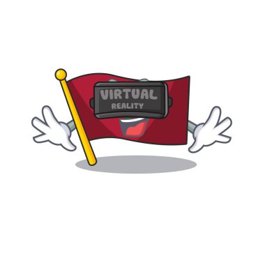Karikatür sandalye üzerinde Sanal gerçeklik fas bayrağı karakteri