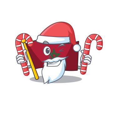 Şeker fas bayrağı ile Santa maskot duvara sopalarla