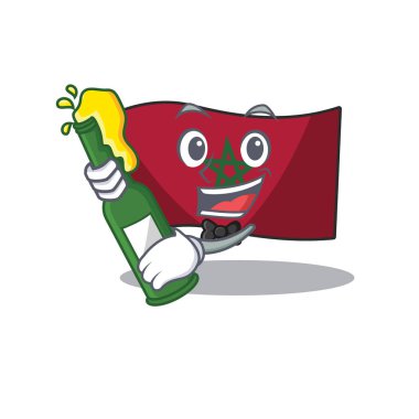 Bira fas bayrağı ile maskot duvara sopalarla