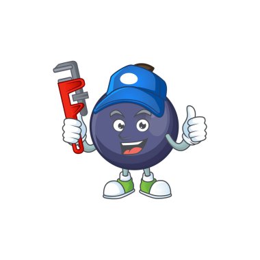Beyaz arka planda tesisatçı blackcurrant karikatür maskotu