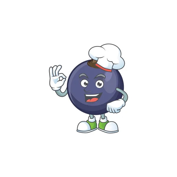 Fruta de groselha preta Chef de forma de personagem de desenho animado . — Vetor de Stock