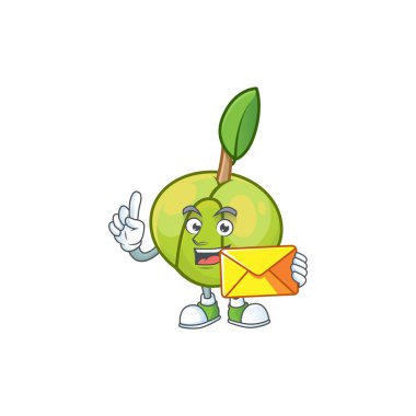 Maskot ile zarf tatlı fil elma karikatür ile