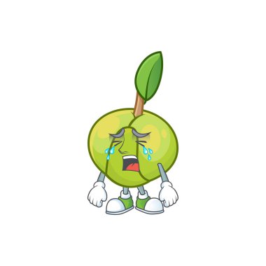 Beyaz arka planda ağlayan fil elma karikatür