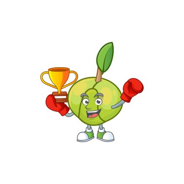 Boks kazanan meyve fil elma karikatür maskot tarzı