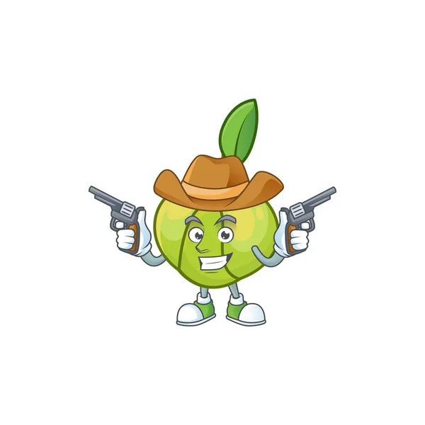 Cowboy elefante maçã fruta em personagem de desenho animado — Vetor de Stock