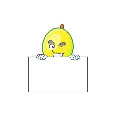 Kurulu gomortega meyve çizgi film karakter maskot şekli ile Grinning