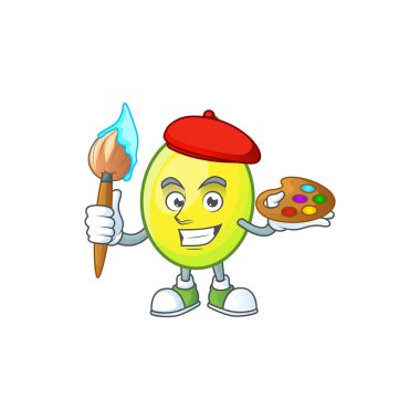 Ressam gomortega meyve çizgi film karakteri maskot şekli