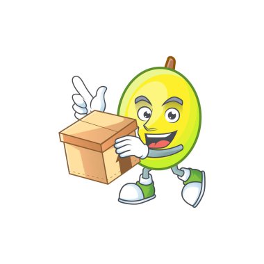 Beyaz arka plan üzerinde kutu taze gomortega karikatür ile