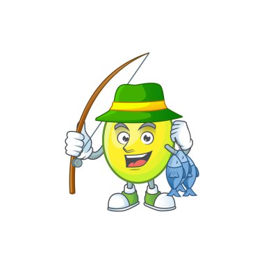 Karikatür maskotu balıkçılık gomotega meyve sağlıklı