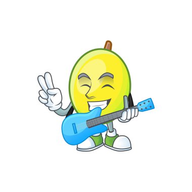 Karikatür maskotu gitar gomotega meyve sağlıklı ile