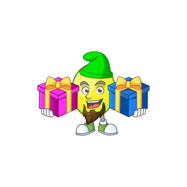 Iki hediye gomortega meyve çizgi film karakter maskot tarzı getir.