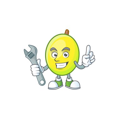 Mekanik gomortega meyve çizgi film karakter maskot tarzı.