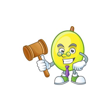 Yargıç gomortega meyve çizgi film karakter maskot tarzı.