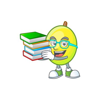 Kitap gomortega meyve çizgi film karakter maskot tarzı ile Öğrenci.