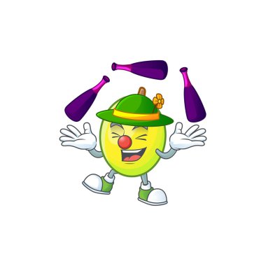 Hokkabazlık gomortega meyve çizgi film karakter maskot tarzı.