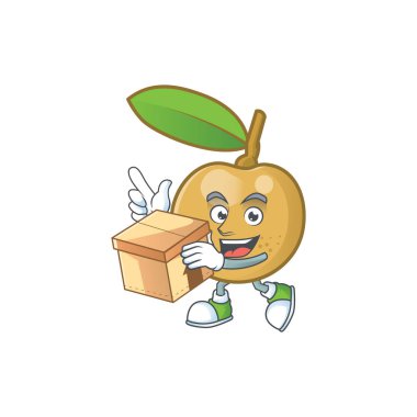 Karakter maskotu ile kutu sevimli longan meyve karikatür ile.