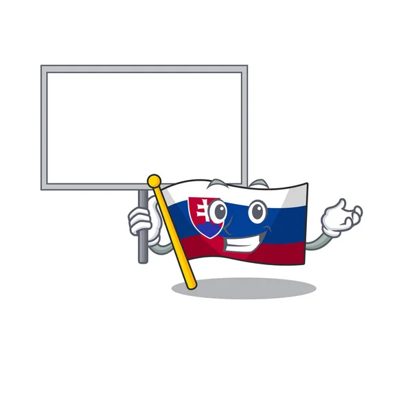 Traiga a bordo la bandera de dibujos animados de Eslovaquia ondeando en el poste — Vector de stock