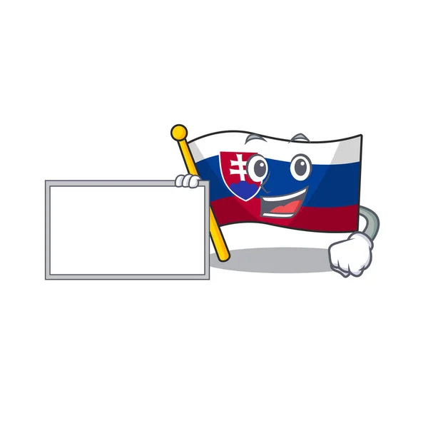 Com placa de eslováquia bandeira dos desenhos animados balançando no pólo —  Vetores de Stock