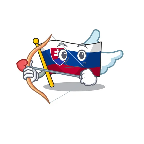 Bandeira dos desenhos animados da Eslováquia Cupido fluttering no pólo —  Vetores de Stock