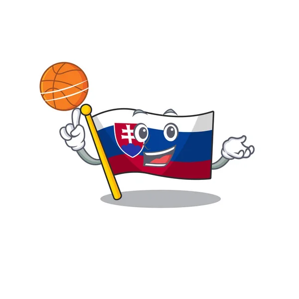 バスケットボールスロバキアの漫画の旗がポールに揺れる — ストックベクタ