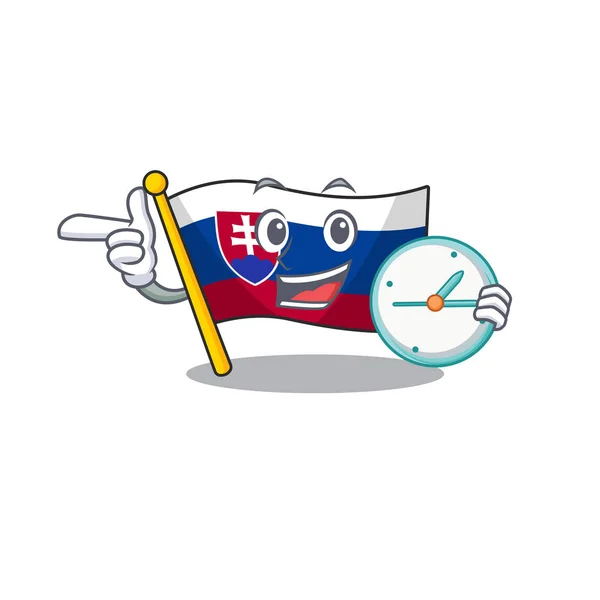 Com relógio bandeira eslováquia com o caráter de forma — Vetor de Stock