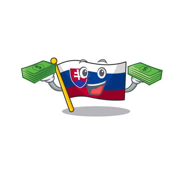 Com dinheiro saco bandeira eslováquia isolado no desenho animado —  Vetores de Stock