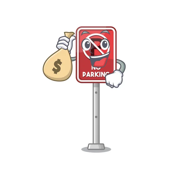 Met geld zak geen parkeer mascotte gevormd op Cartoon — Stockvector