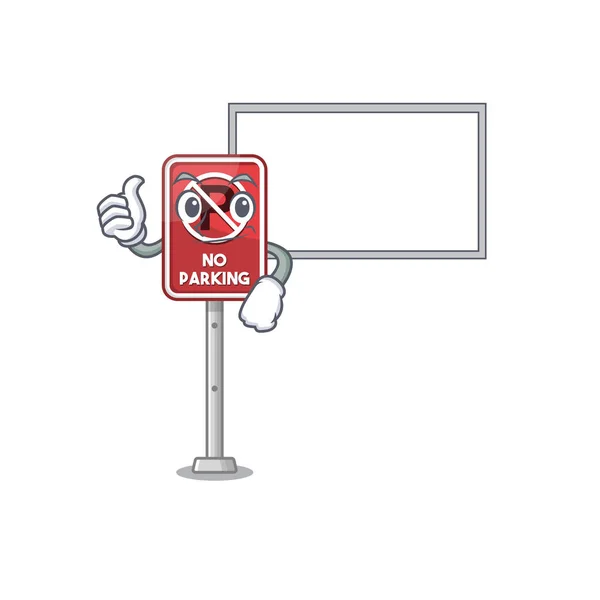 Thumbs up with board no parking mascot shaped on cartoon — Stock Vector