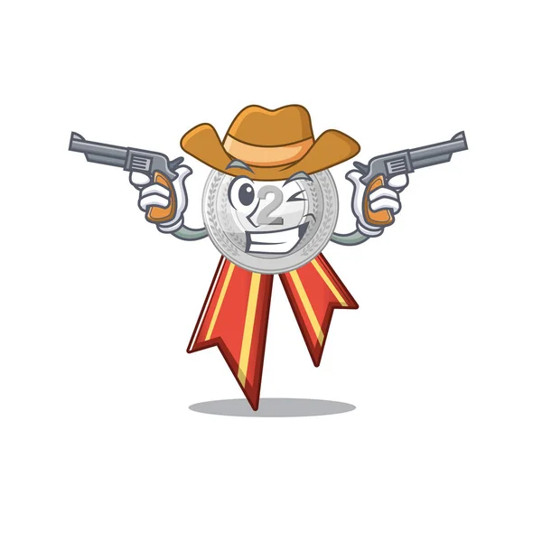 Medalha de prata Cowboy com a forma de desenho animado — Vetor de Stock