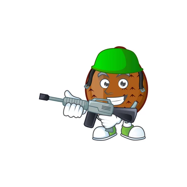 Army salak fruit cartoon character with mascot — Stock Vector