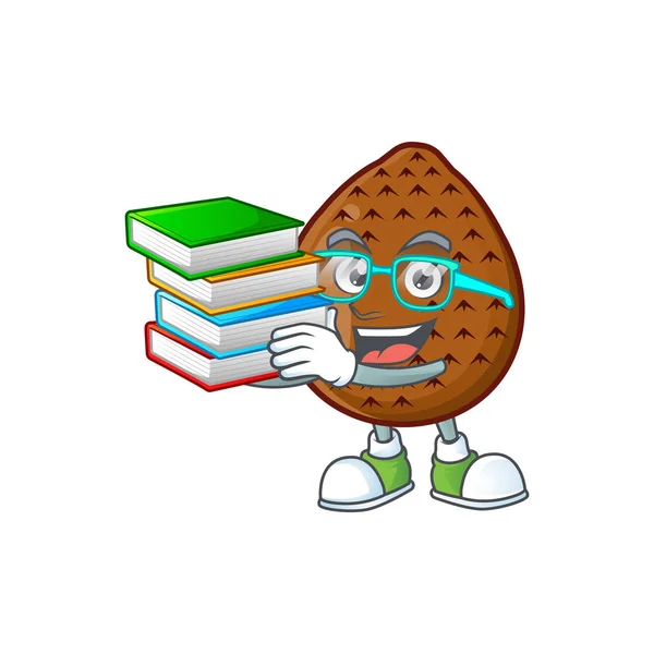 Estudiante con carácter de fruta salak libro sobre fondo blanco — Vector de stock