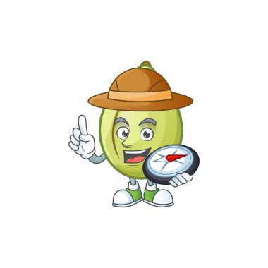 Beyaz arka plan üzerinde Explorer gubinge meyve maskotu