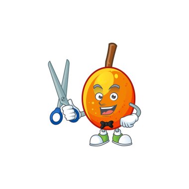 Karakter karikatür maskotu ile Berber jocote meyve.