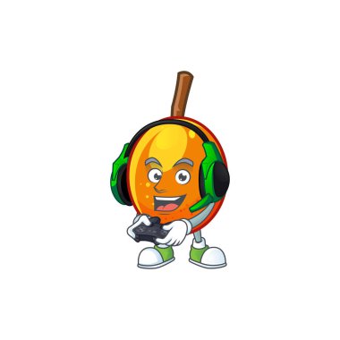 Karakter çizgi film maskotu ile oyun jocote meyve.