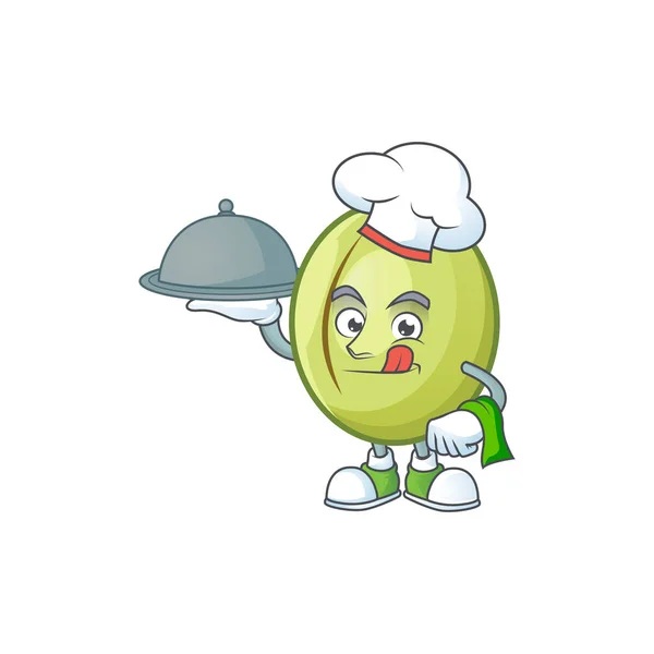 Chef con comida gubinge fruta mascota sobre fondo blanco — Vector de stock