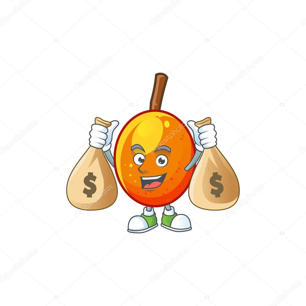 With money bag jocote fruit with character cartoon mascot.