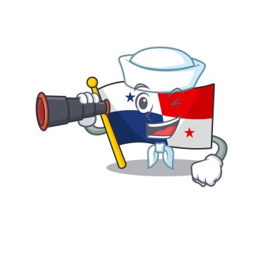 Karikatür ile izole dürbün bayrak panama ile Denizci