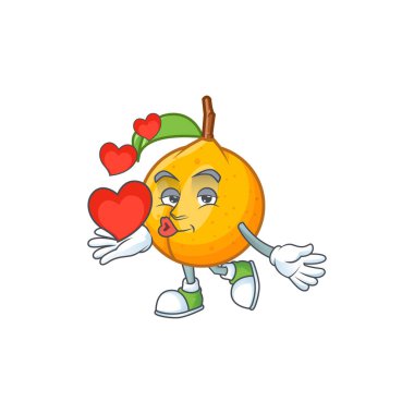 Maskot ile kalp bütün hindistan cevizi karakter karikatür ile