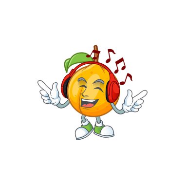 Maskot ile müzik dinleme tüm hindistan cevizi karakter karikatür