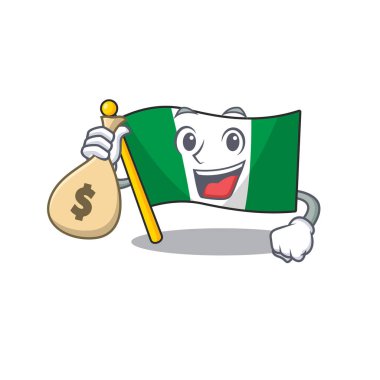 With money bag nigeria flag flew at mascot pole clipart