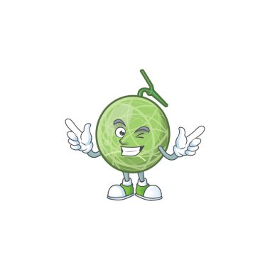 Beyaz arka planda göz kırpma kavun karikatür maskotu.