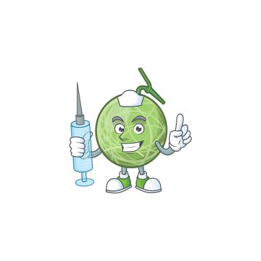 Beyaz arka planda hemşire kavun karikatür maskotu.