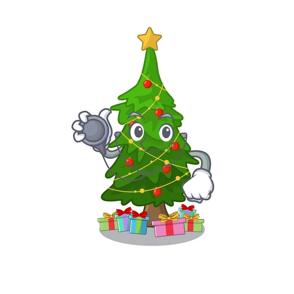 Doctor christmas tree cartoon shape a character — Stok Vektör