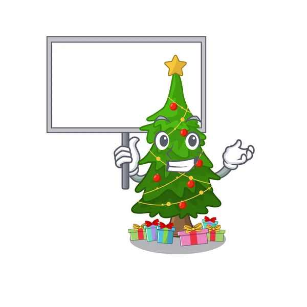 Bring board christmas tree cartoon shape a character — Wektor stockowy